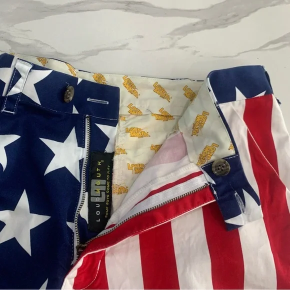 Loud Mouth Shorts Mens 36 Red Blue Chino Patriotic Flag Casual Golf pockets - Picture 8 of 11